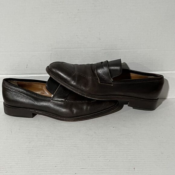 Moreschi Men's 10 Leather Driving Shoe Penny Loafer Dark Brown Made in Italy - Picture 3 of 9